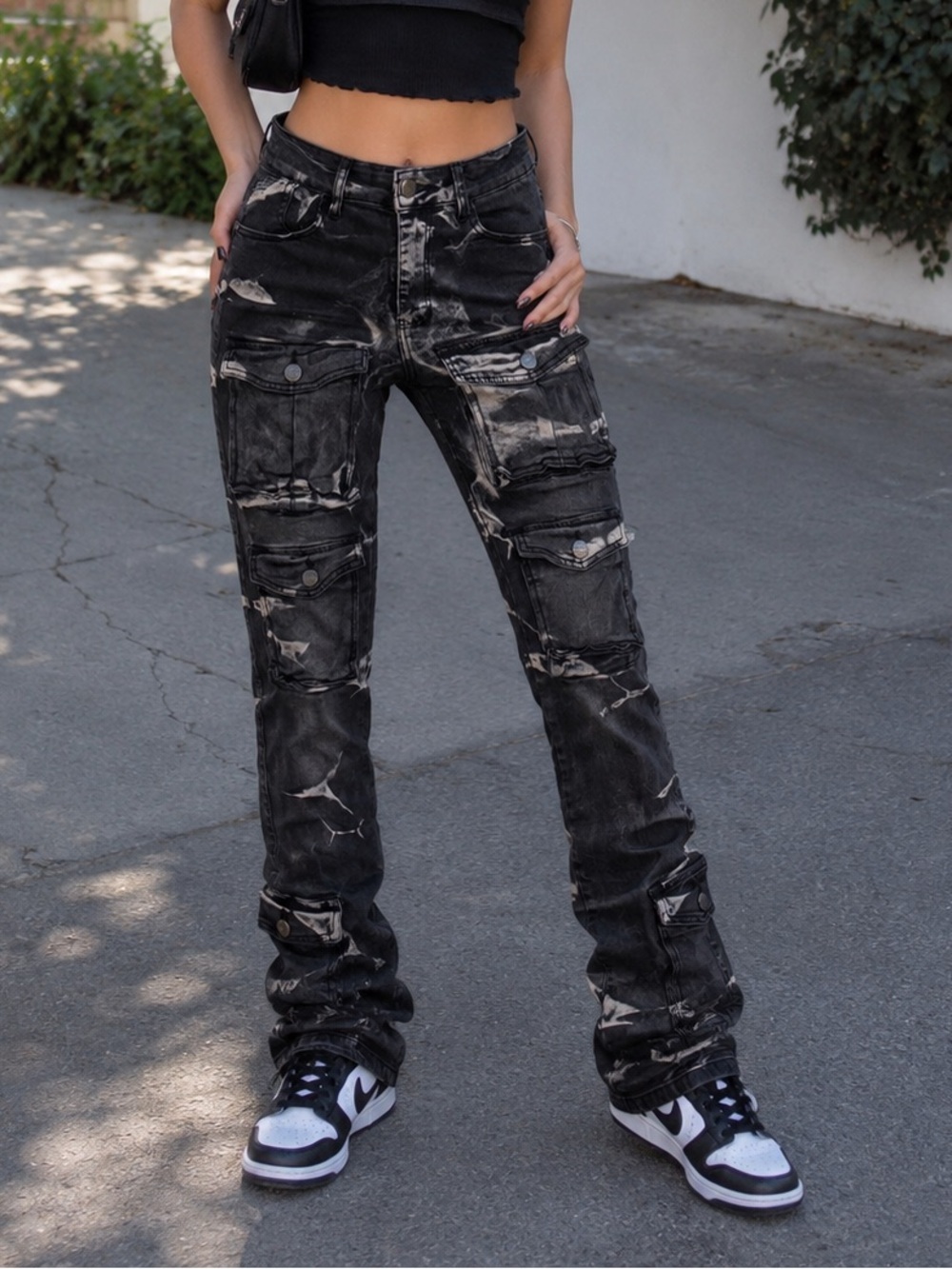 Stacked Alexiia Distressed Black Cargo Jeans | Utility Pants | Streetwear | 30